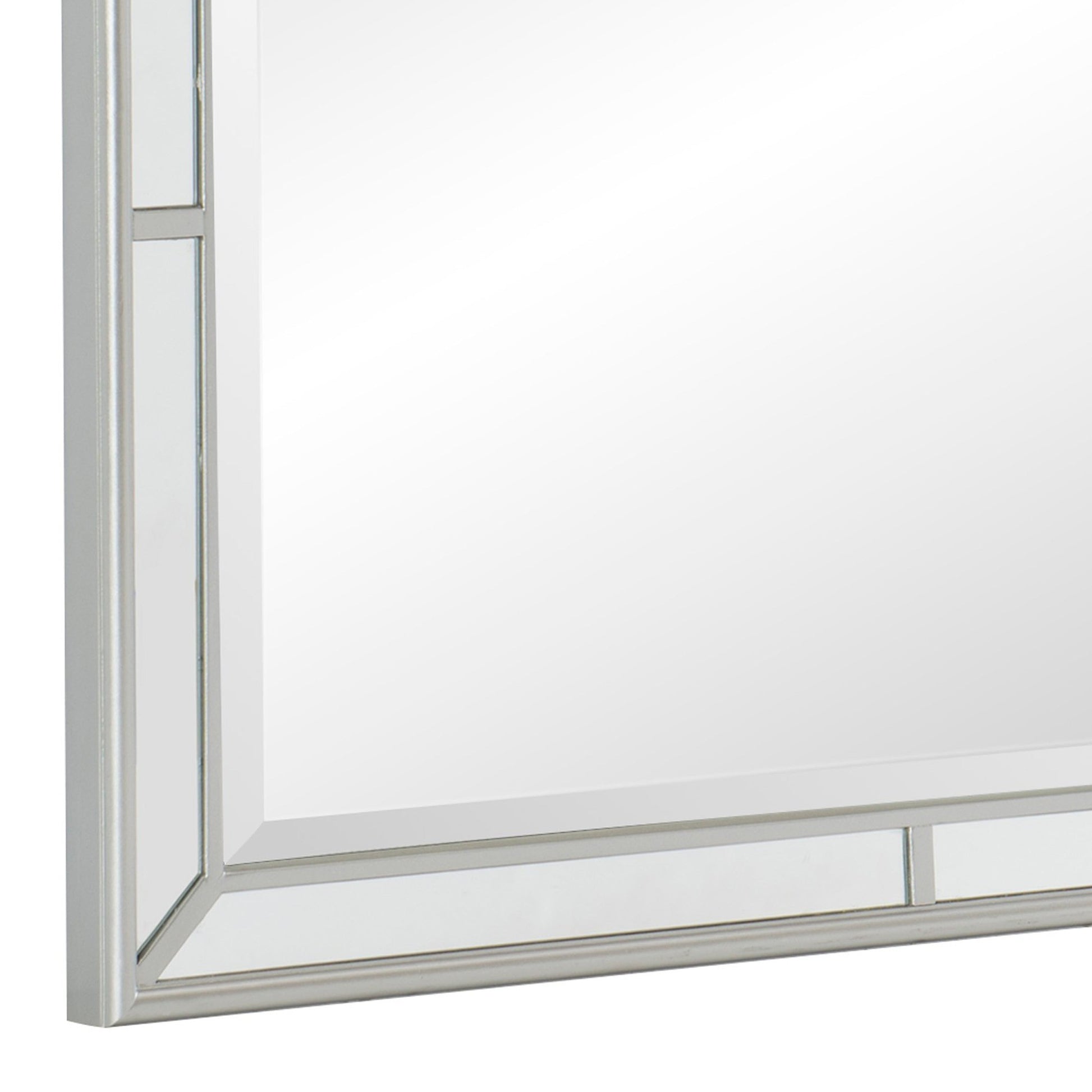 Benzara Silver Wooden Frame Mirror With Clipped Corners and Mirror Trim