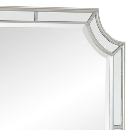 Benzara Silver Wooden Frame Mirror With Clipped Corners and Mirror Trim