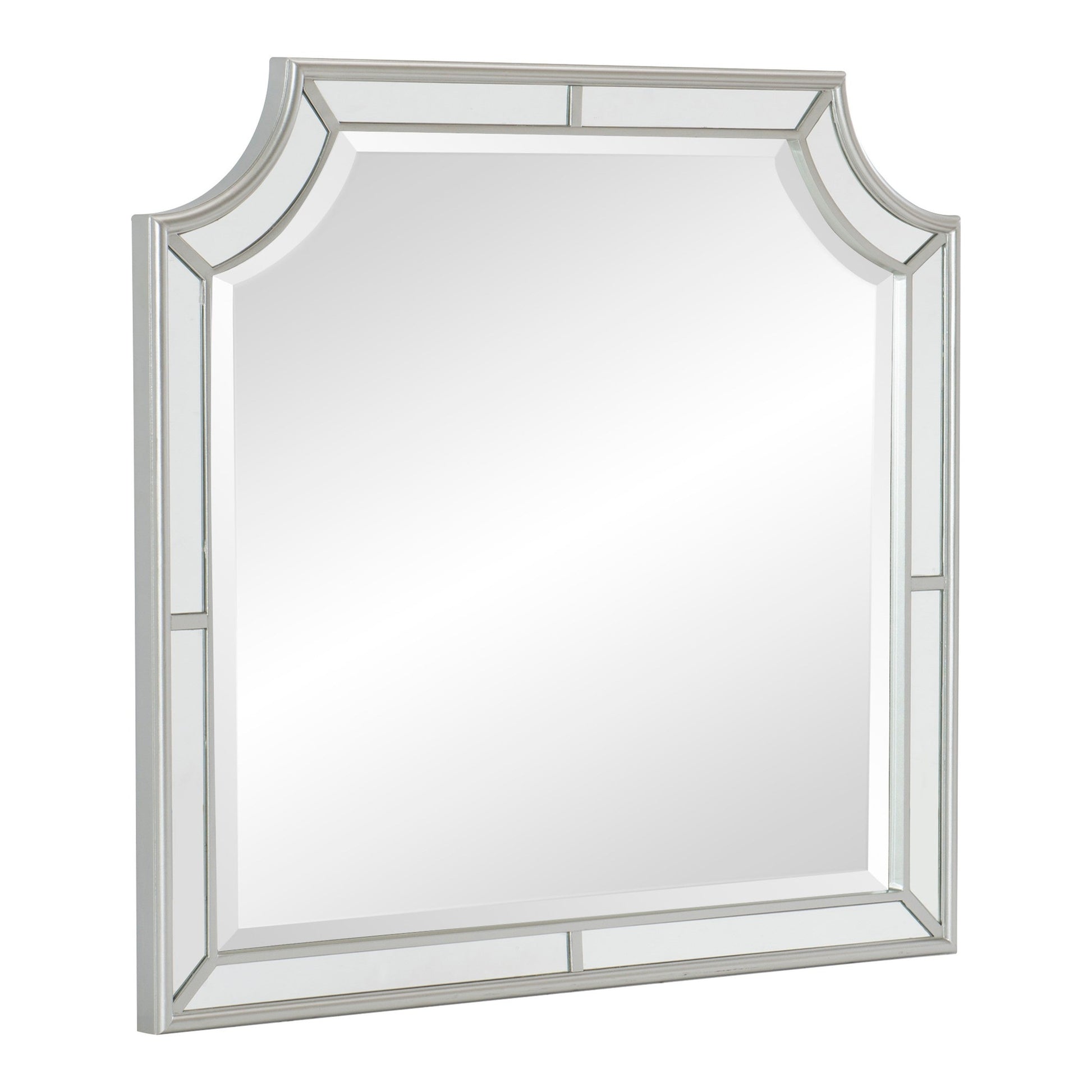 Benzara Silver Wooden Frame Mirror With Clipped Corners and Mirror Trim