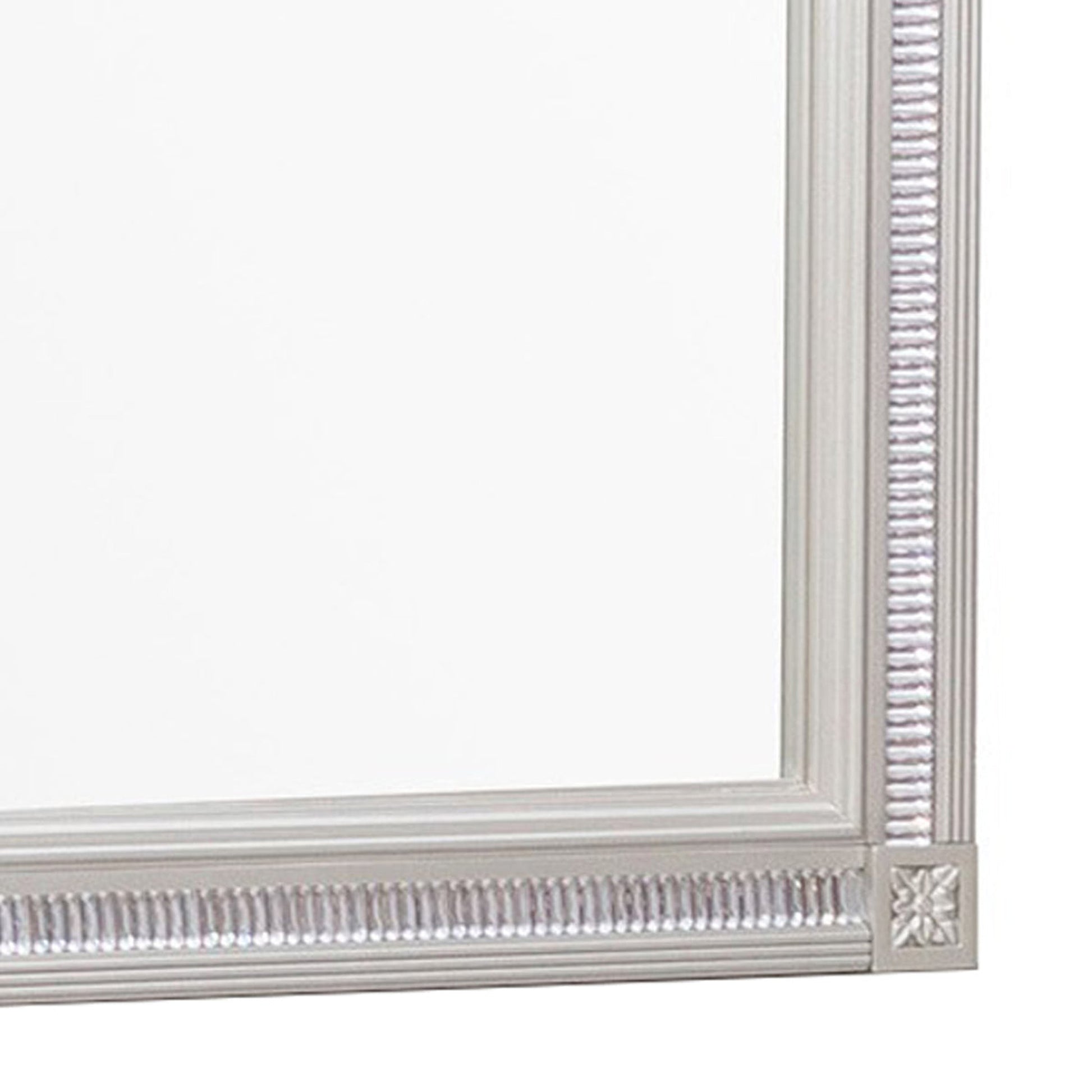 Benzara Silver Wooden Square Mirror With Carvings and Bevelled Edges