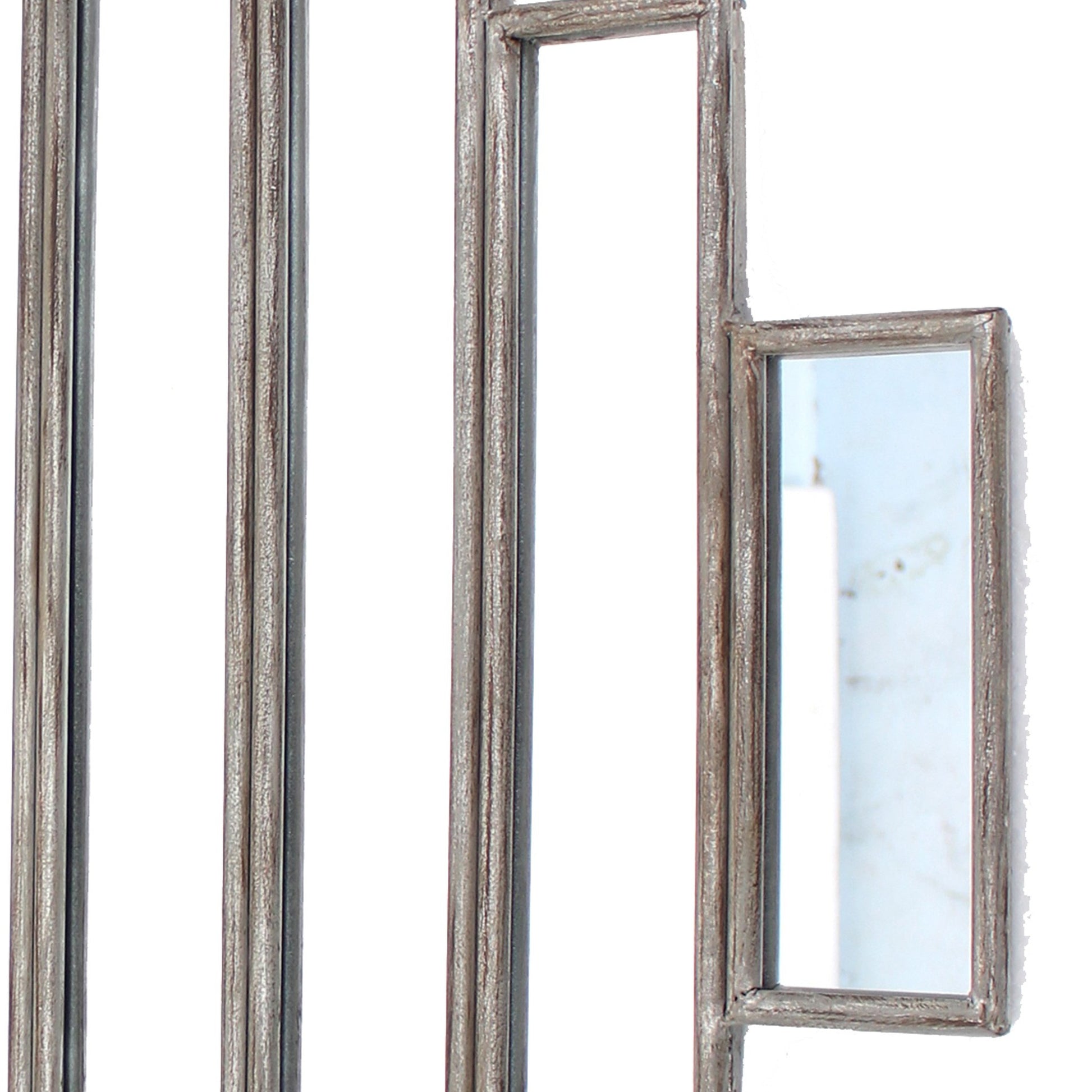 Benzara Silver Wooden Wall Mirror With Multiple Framed Sculptures