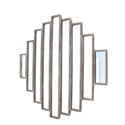 Benzara Silver Wooden Wall Mirror With Multiple Framed Sculptures