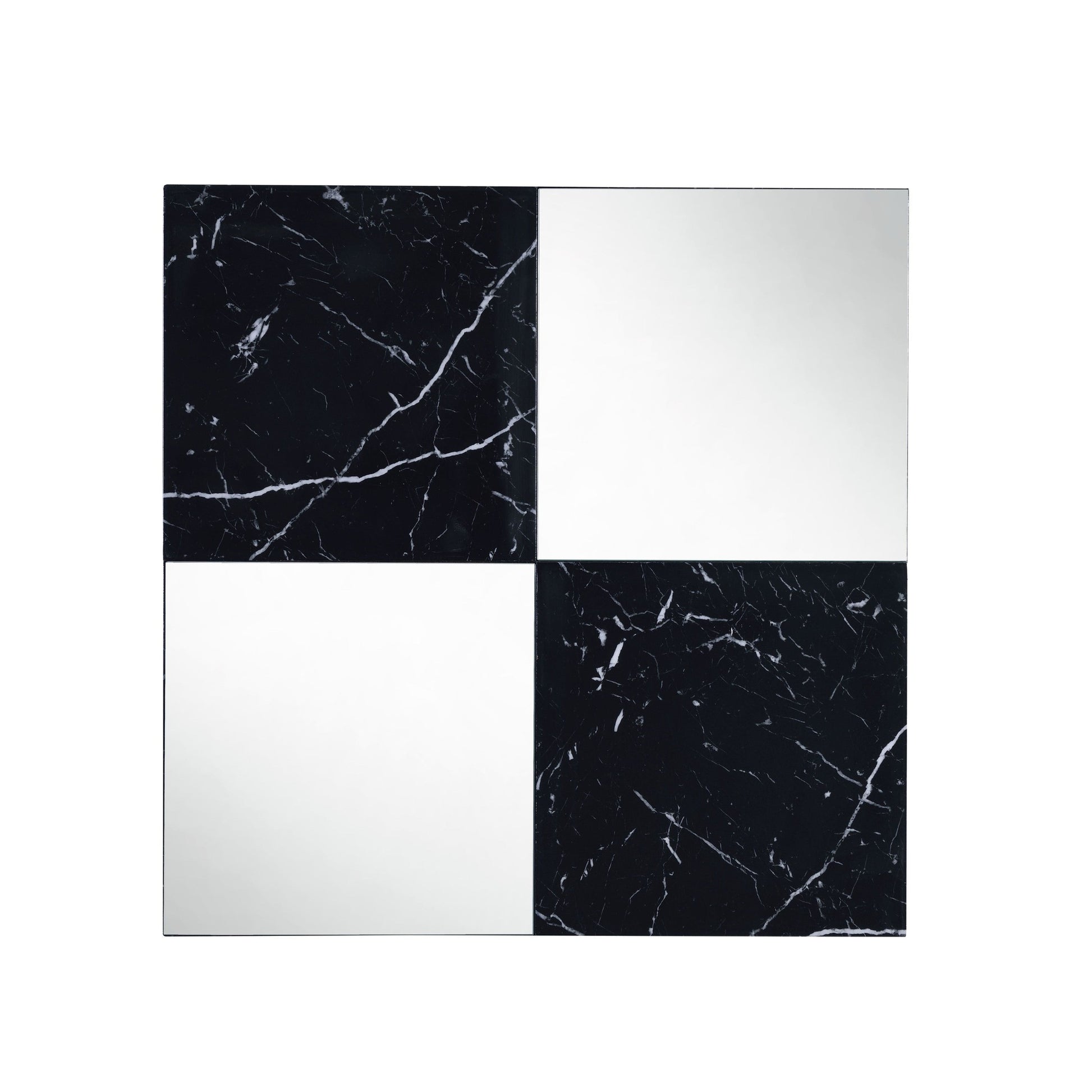 Benzara Silver and Black Contemporary Square Accent Wall Mirror With Faux Marble