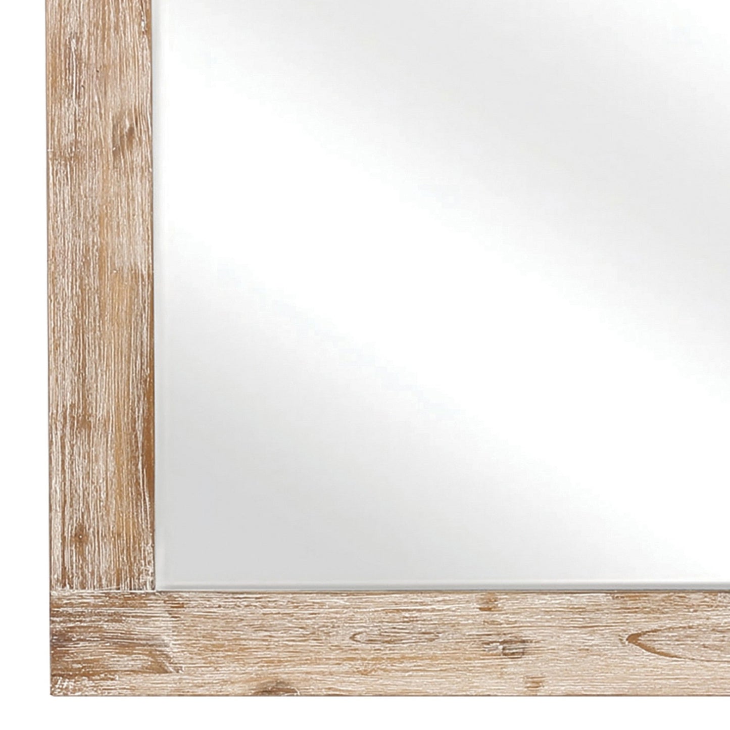 Benzara Square Light Brown Wooden Framed Wall Mirror With Hewn Saw Details