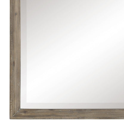 Benzara Taupe Brown and Silver Molded Wooden Frame Mirror With Mounting Hardware