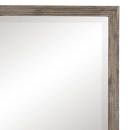 Benzara Taupe Brown and Silver Molded Wooden Frame Mirror With Mounting Hardware