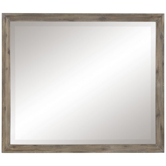 Benzara Taupe Brown and Silver Molded Wooden Frame Mirror With Mounting Hardware