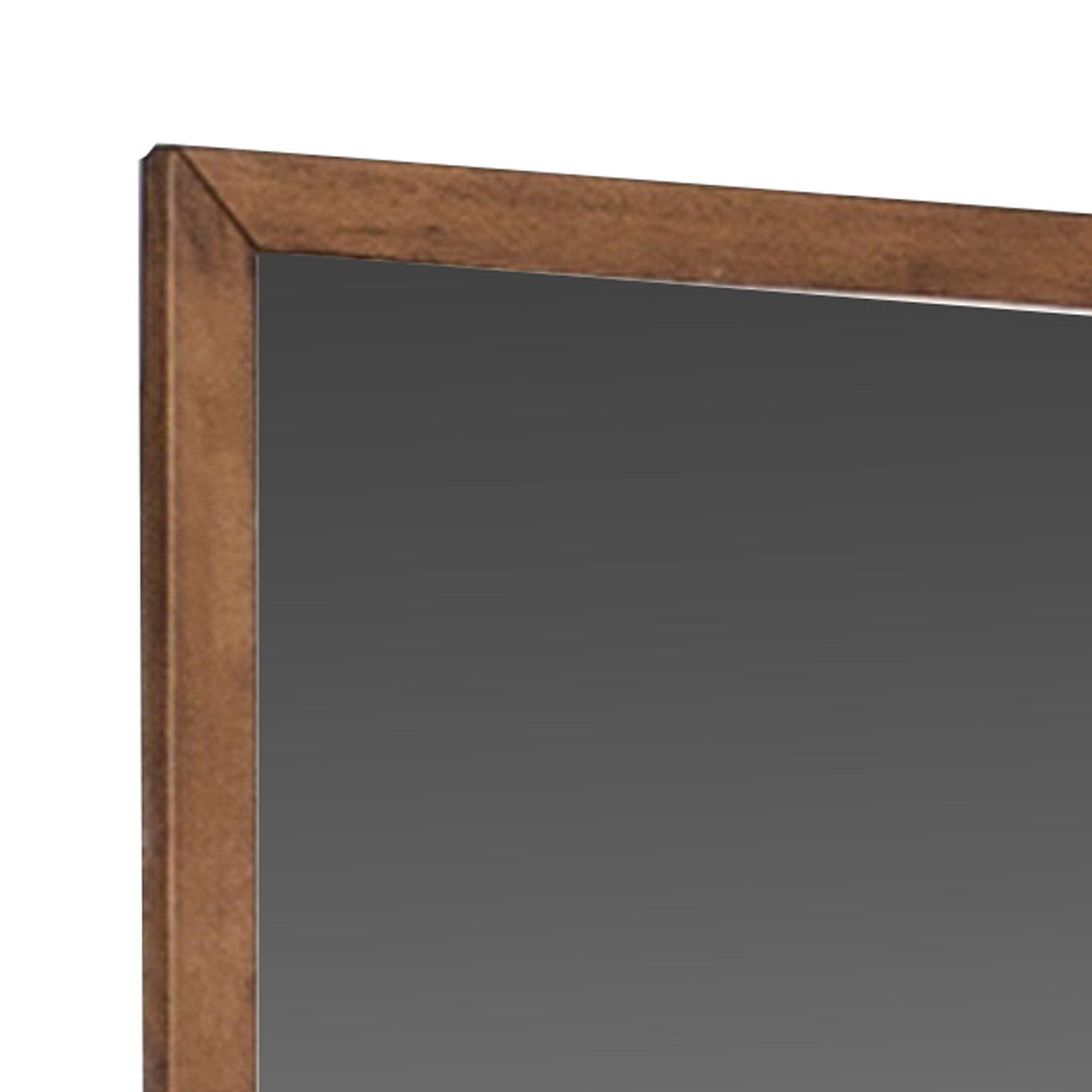 Benzara Walnut Brown Sleek Wooden Frame Wall Mirror With Mounting Hardware