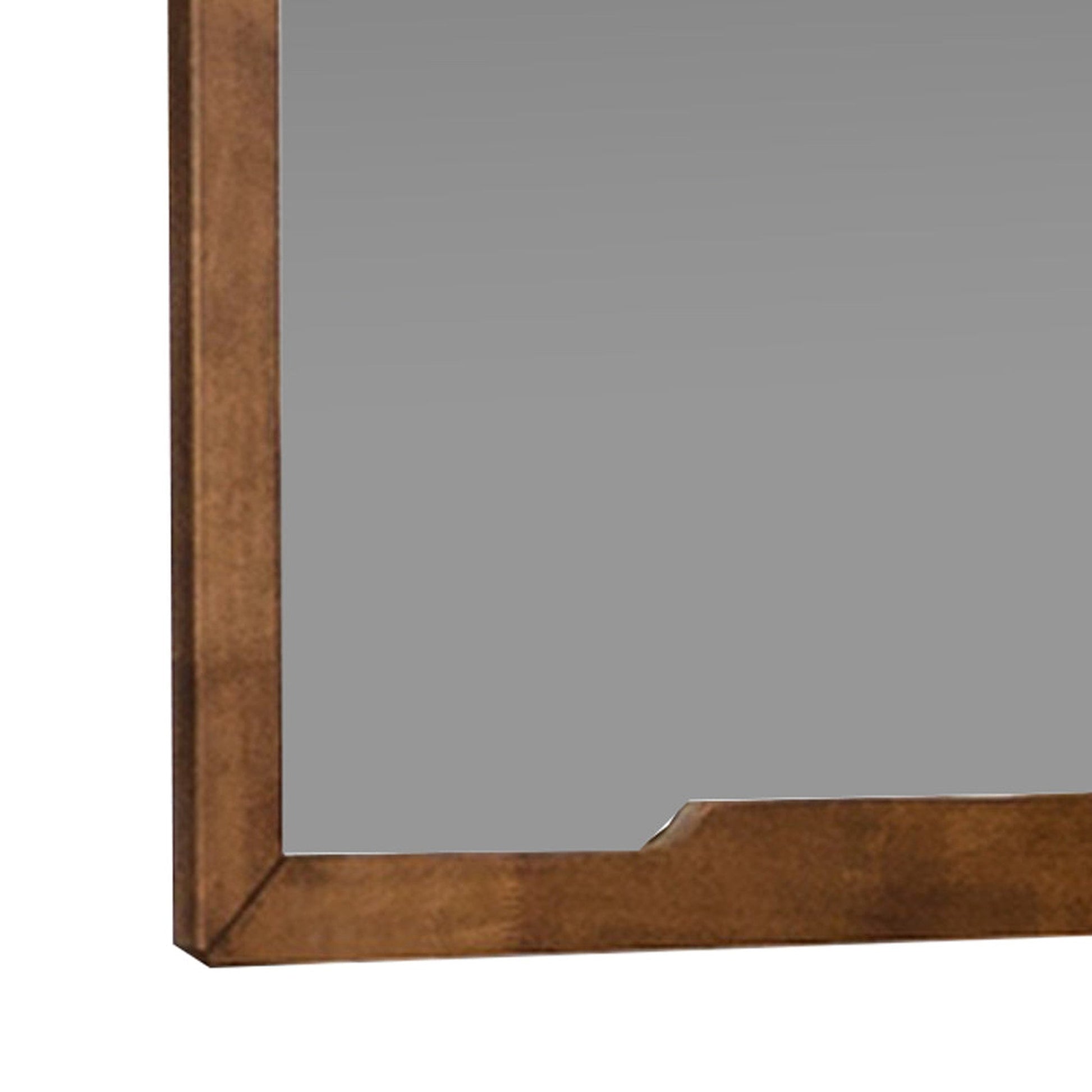 Benzara Walnut Brown Sleek Wooden Frame Wall Mirror With Mounting Hardware