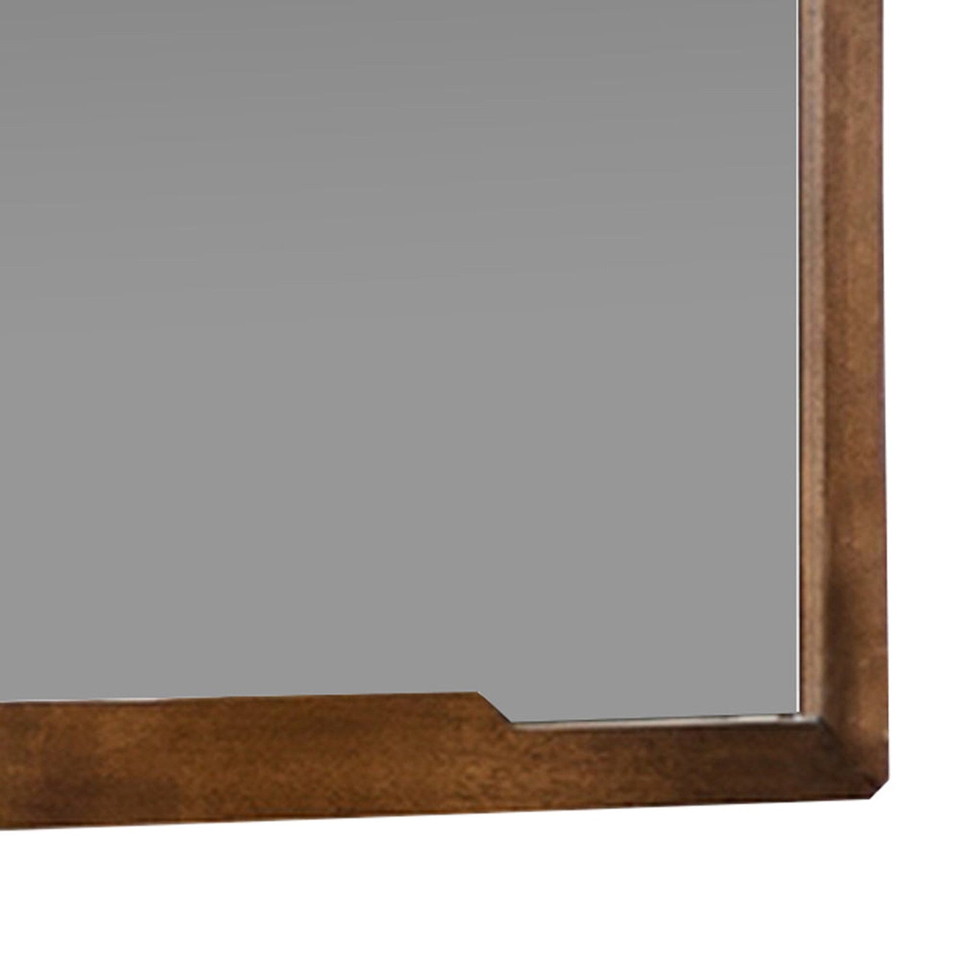 Benzara Walnut Brown Sleek Wooden Frame Wall Mirror With Mounting Hardware