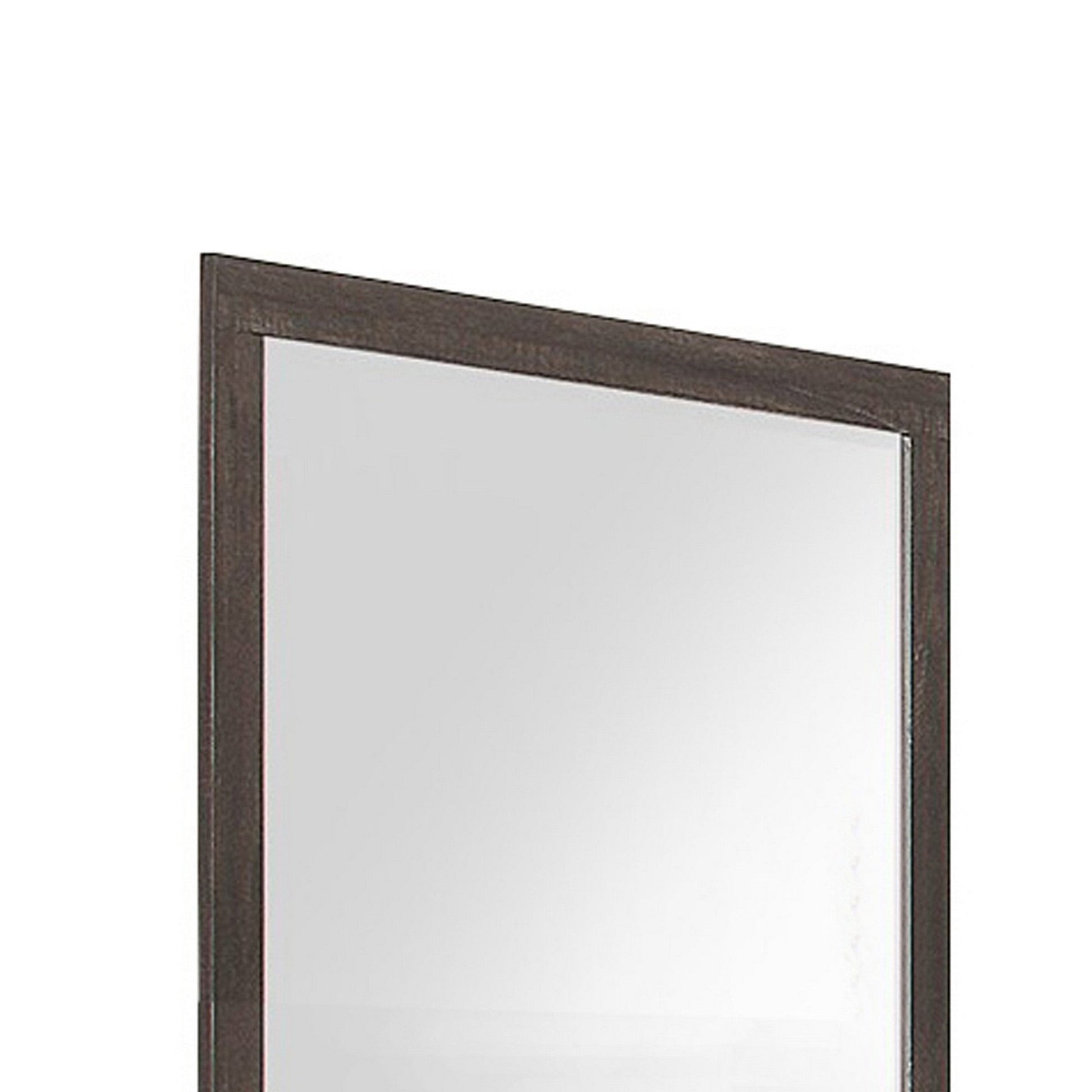 Benzara Weathered Brown Square Shape Mirror with Wooden Frame and Beveled Edges