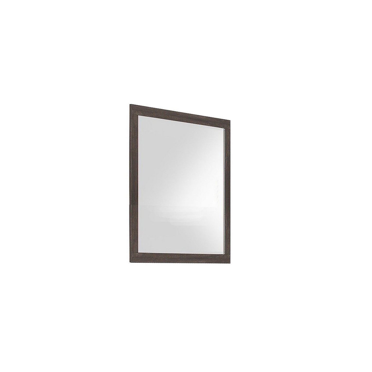 Benzara Weathered Brown Square Shape Mirror with Wooden Frame and Beveled Edges