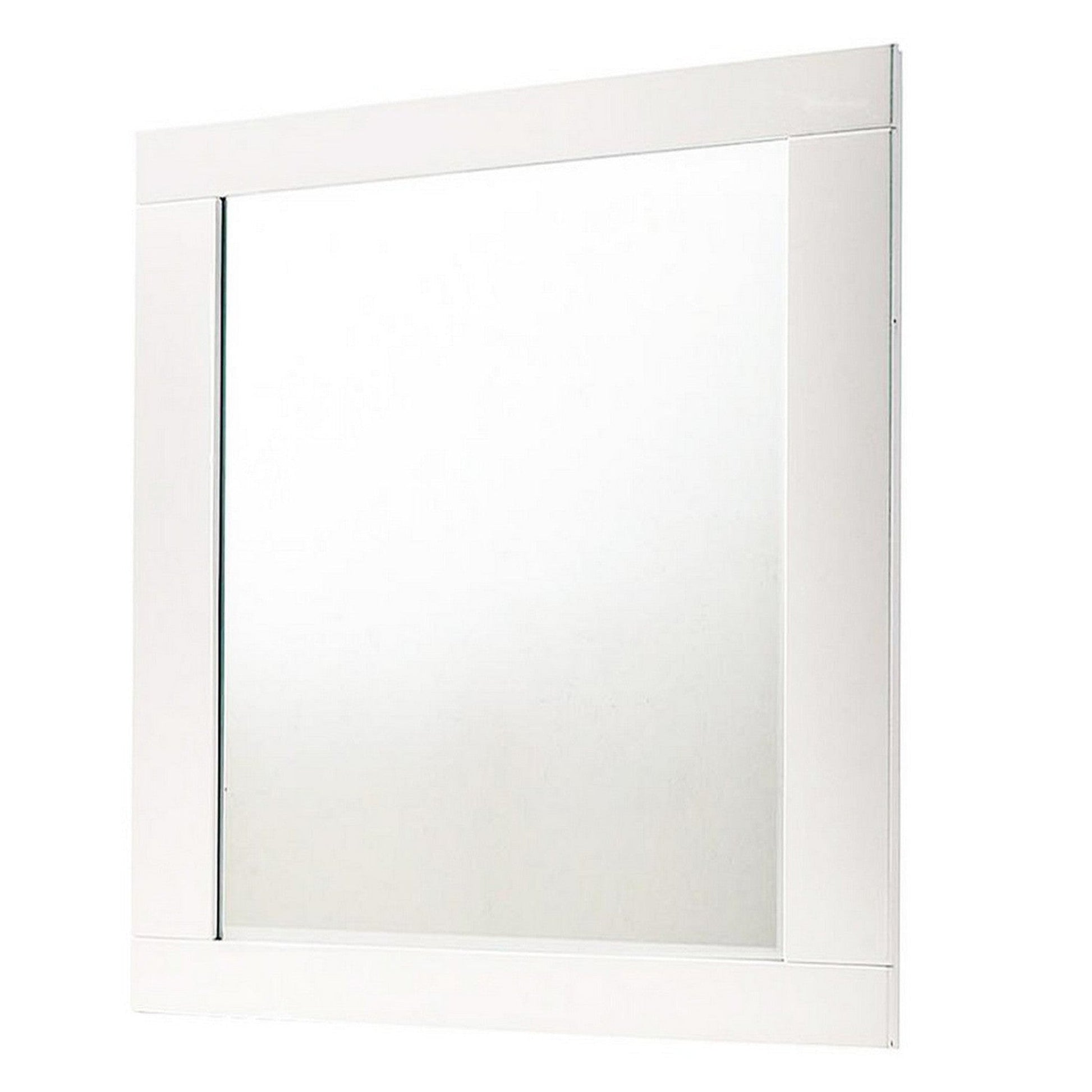 Benzara White Contemporary Square Wooden Mirror With Mounting Hardware