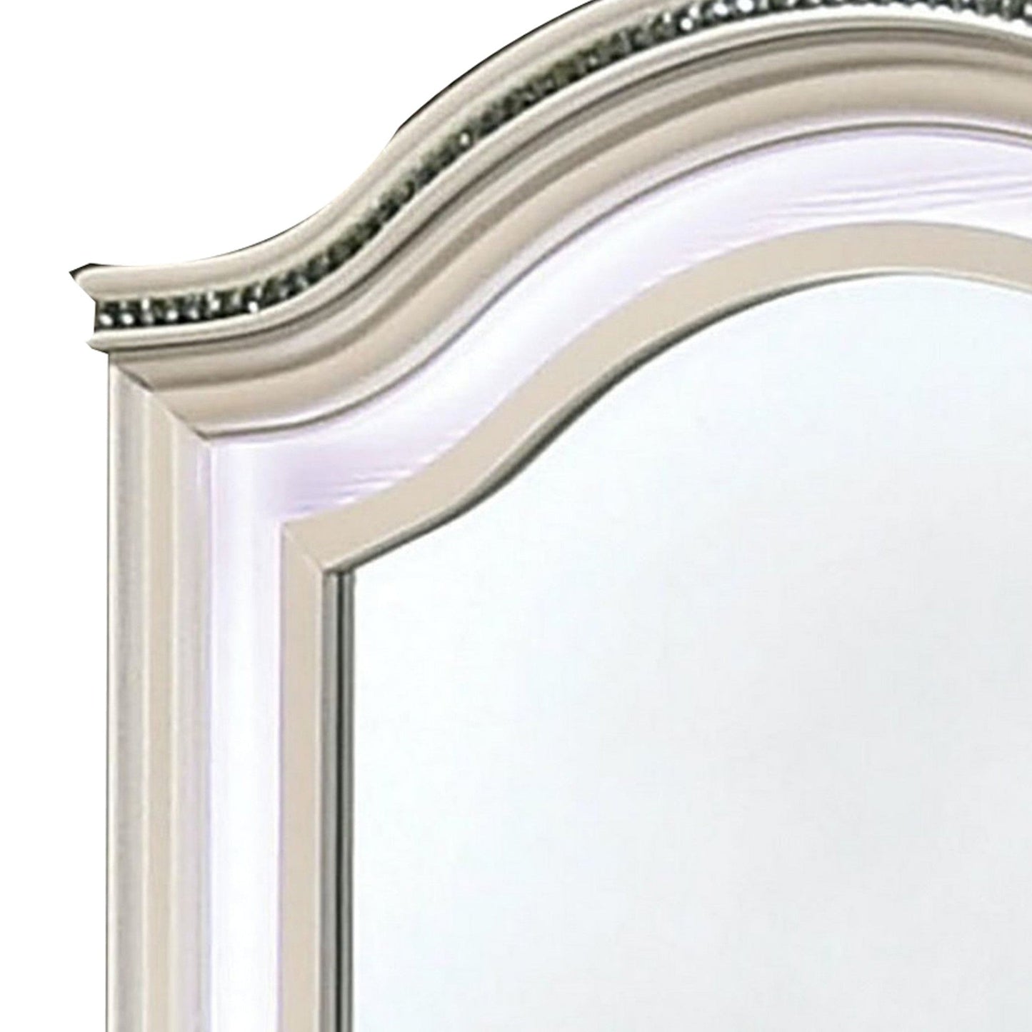 Benzara White Molded Camelback Top Wooden Mirror With LED Light