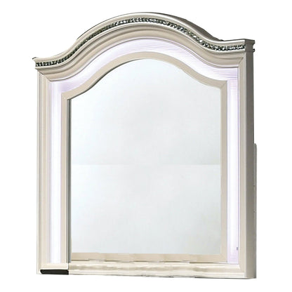 Benzara White Molded Camelback Top Wooden Mirror With LED Light