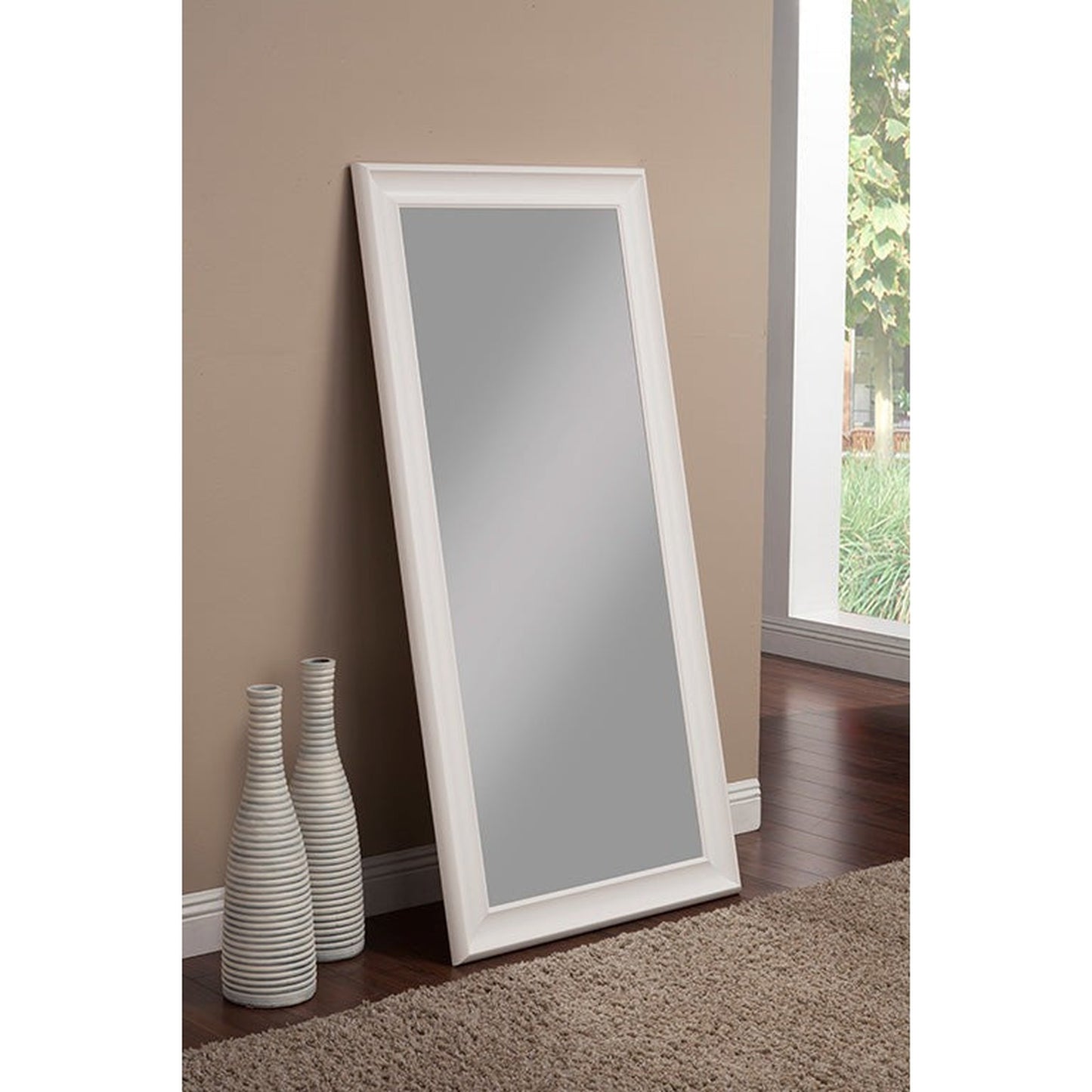 Benzara White Rectangular Polystyrene Frame Full Length Leaner Mirror