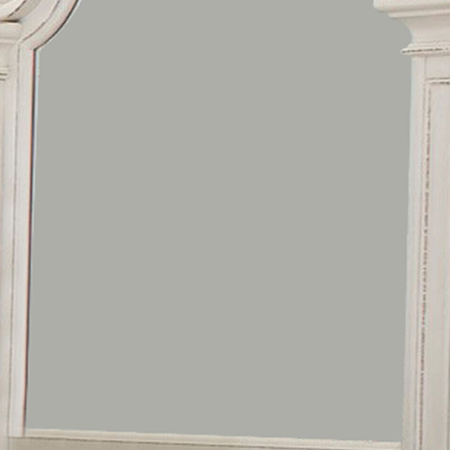 Benzara White Scalloped Design Wooden Frame Mirror With Distressed Detail