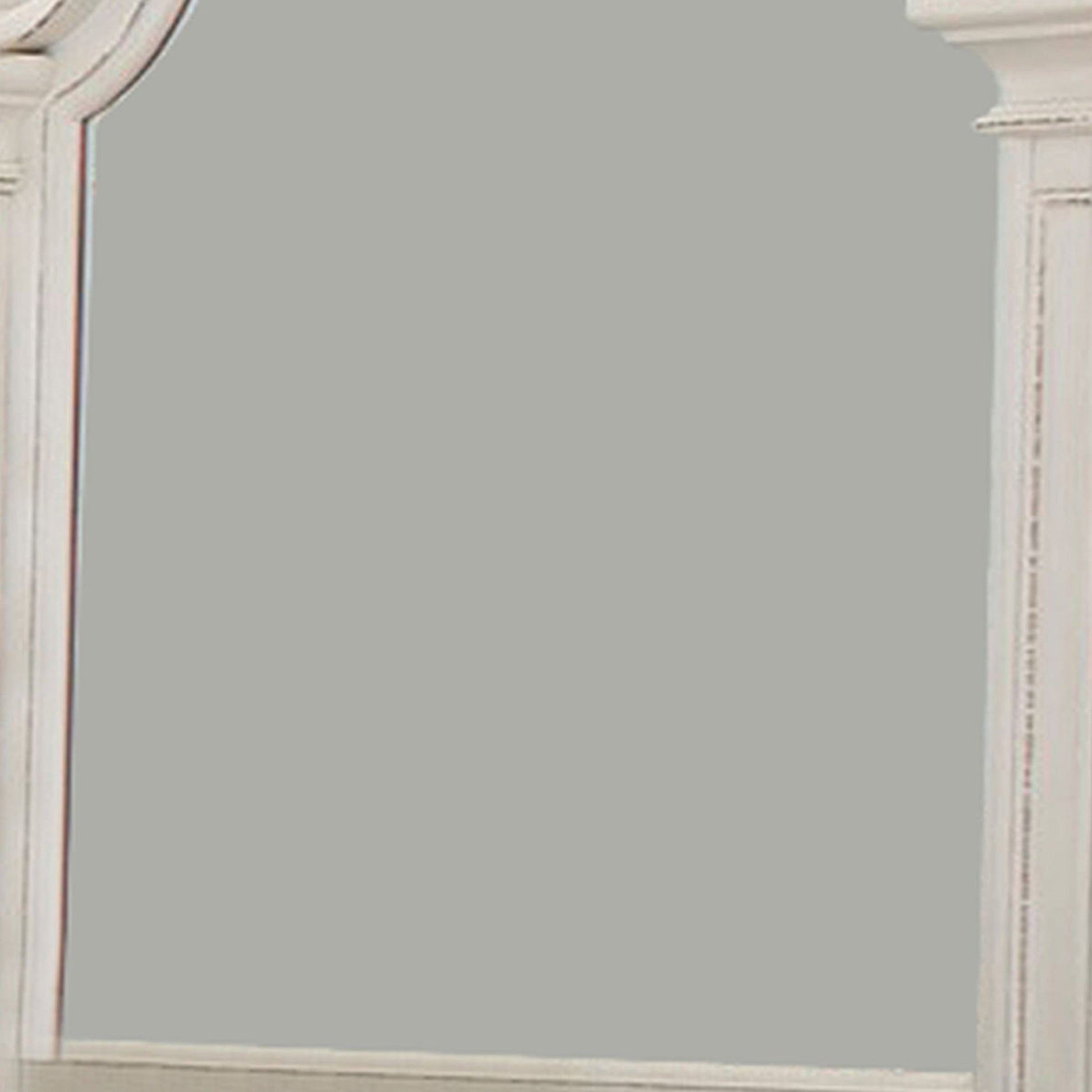 Benzara White Scalloped Design Wooden Frame Mirror With Distressed Detail