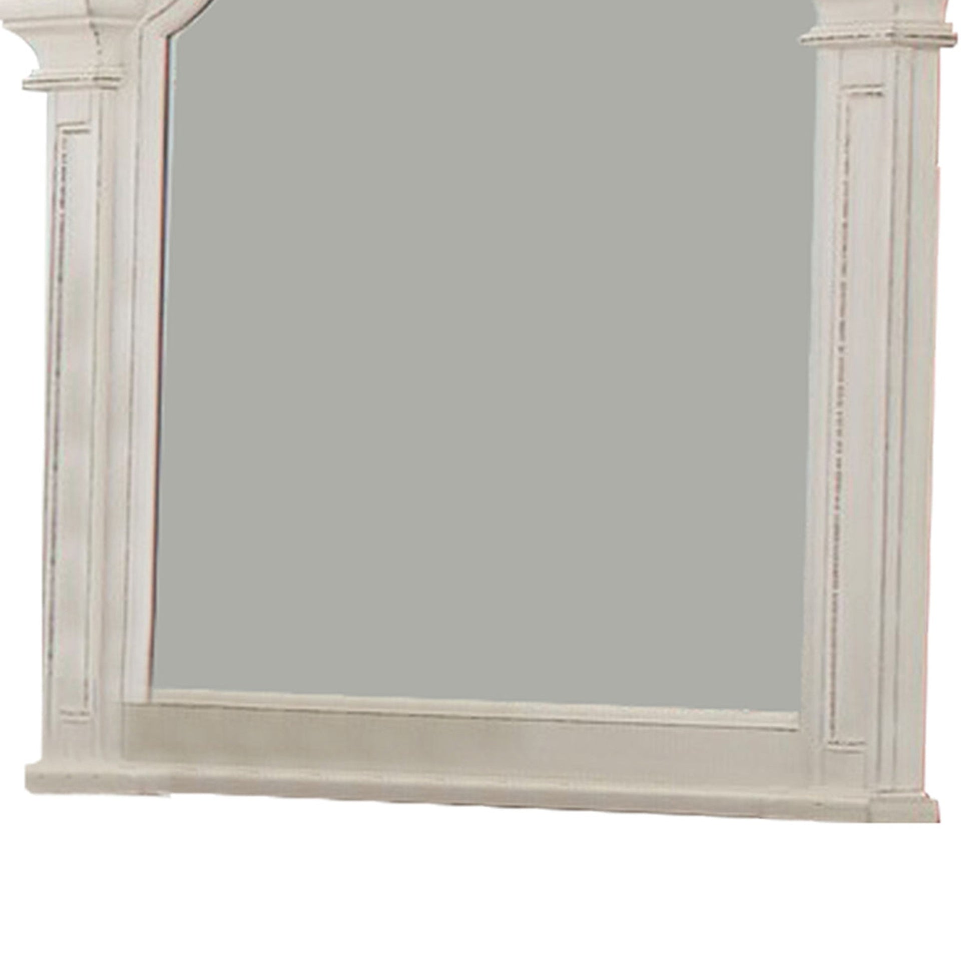 Benzara White Scalloped Design Wooden Frame Mirror With Distressed Detail