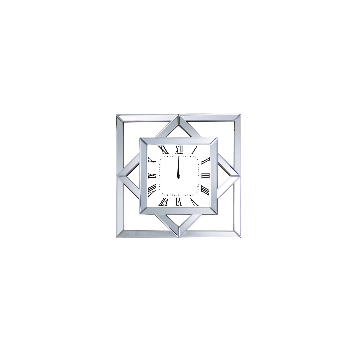 Benzara White Square Shape Mirror Framed Wooden Analog Wall Clock