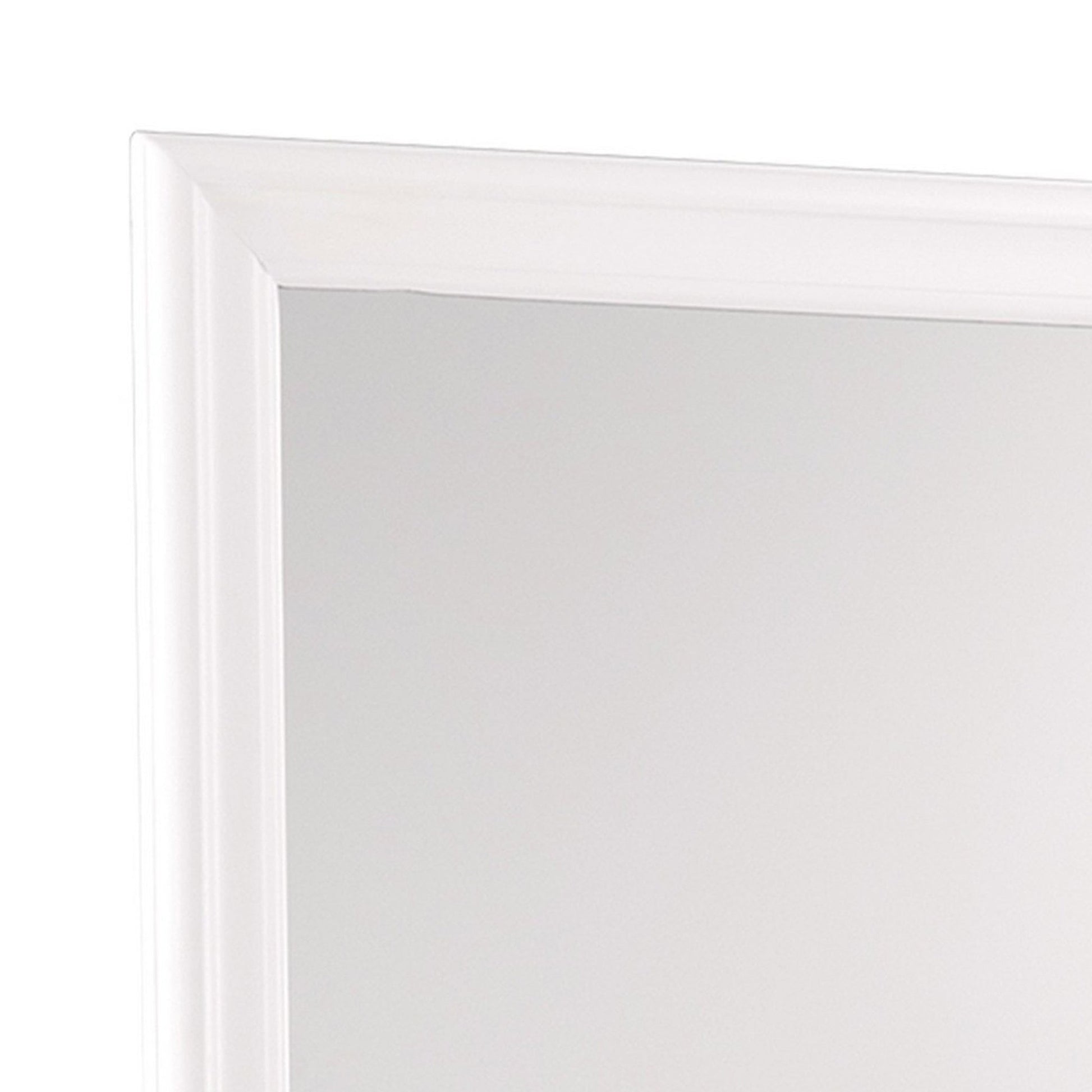 Benzara White Transitional Square Mirror With Wooden Encasing and Convex Edges