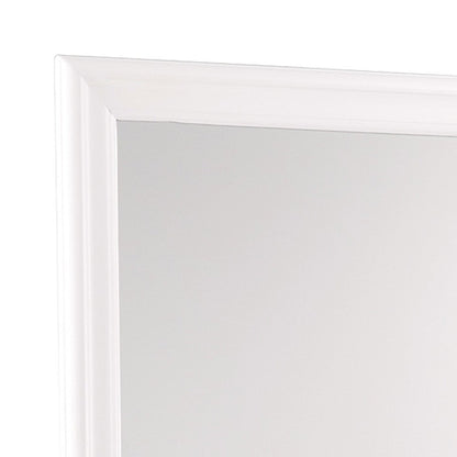 Benzara White Transitional Square Mirror With Wooden Encasing and Convex Edges