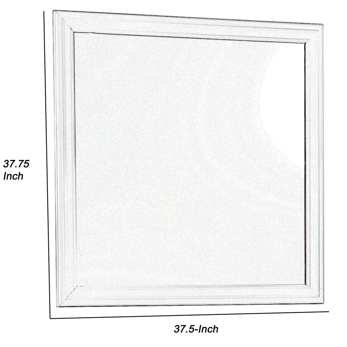 Benzara White Transitional Square Mirror With Wooden Encasing and Convex Edges