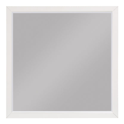 Benzara White Transitional Style Square Wooden Frame Mirror