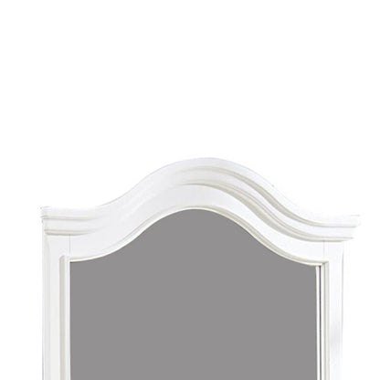 Benzara White Transitional Style Wooden Frame Mirror With Molded Camelback Top