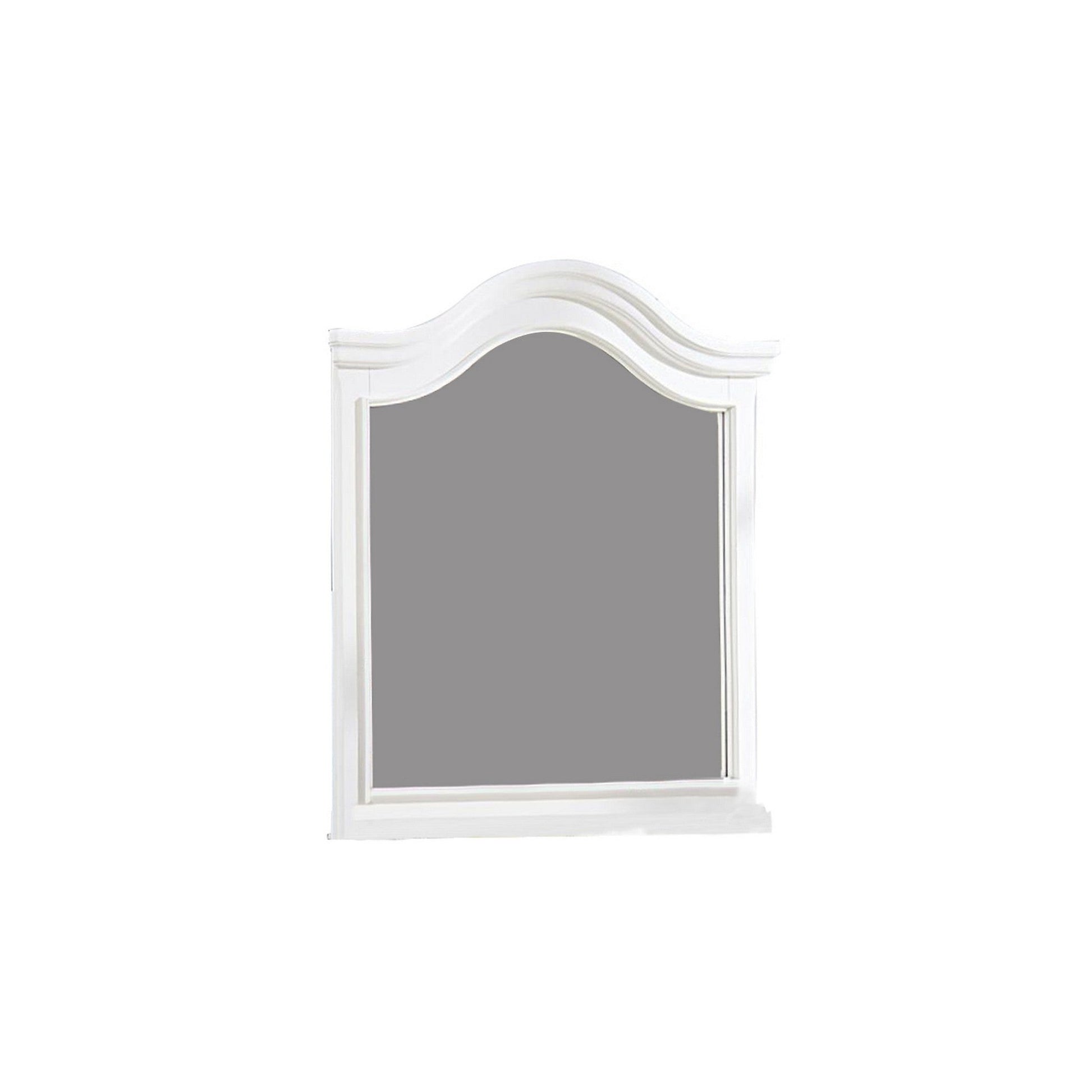 Benzara White Transitional Style Wooden Frame Mirror With Molded Camelback Top