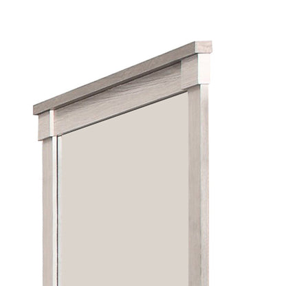 Benzara White Transitional Style Wooden Frame Mirror With Projected Top