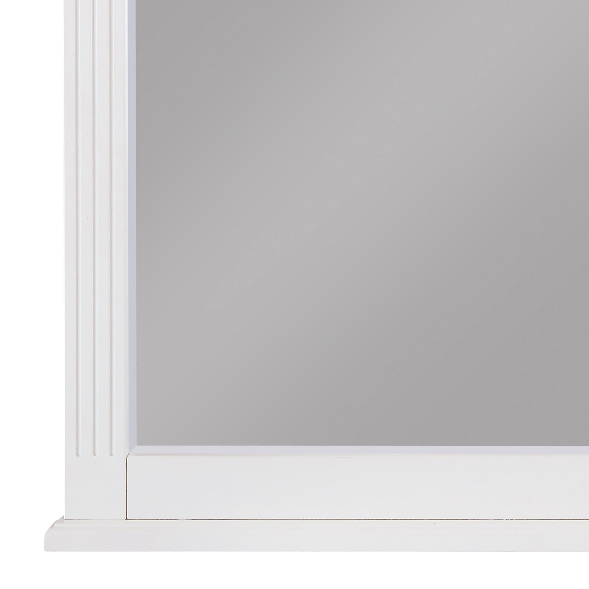 Benzara White Transitional Wooden Frame Mirror With Routed Pilaster and Curved Top