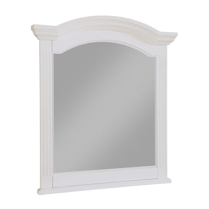 Benzara White Transitional Wooden Frame Mirror With Routed Pilaster and Curved Top