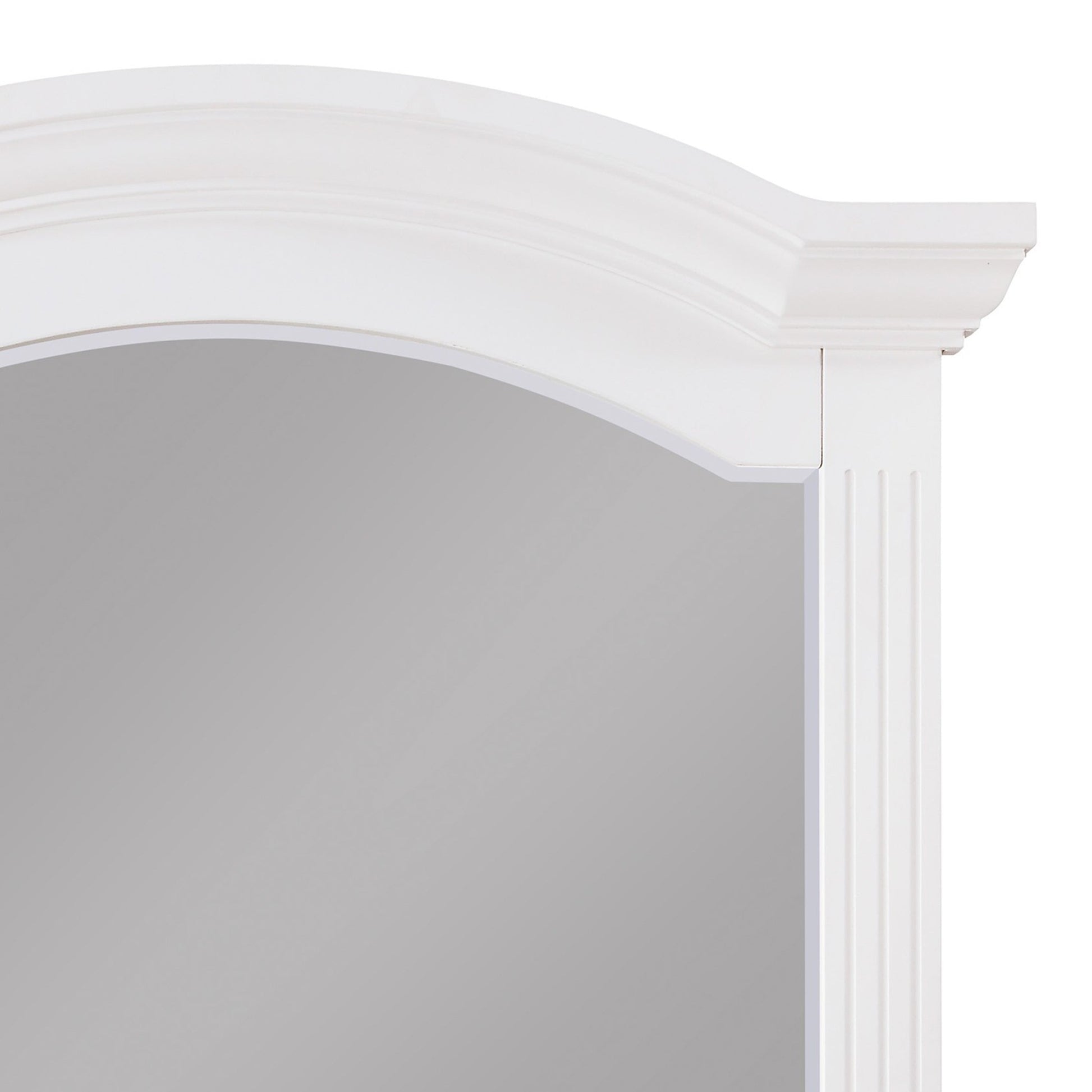 Benzara White Transitional Wooden Frame Mirror With Routed Pilaster and Curved Top