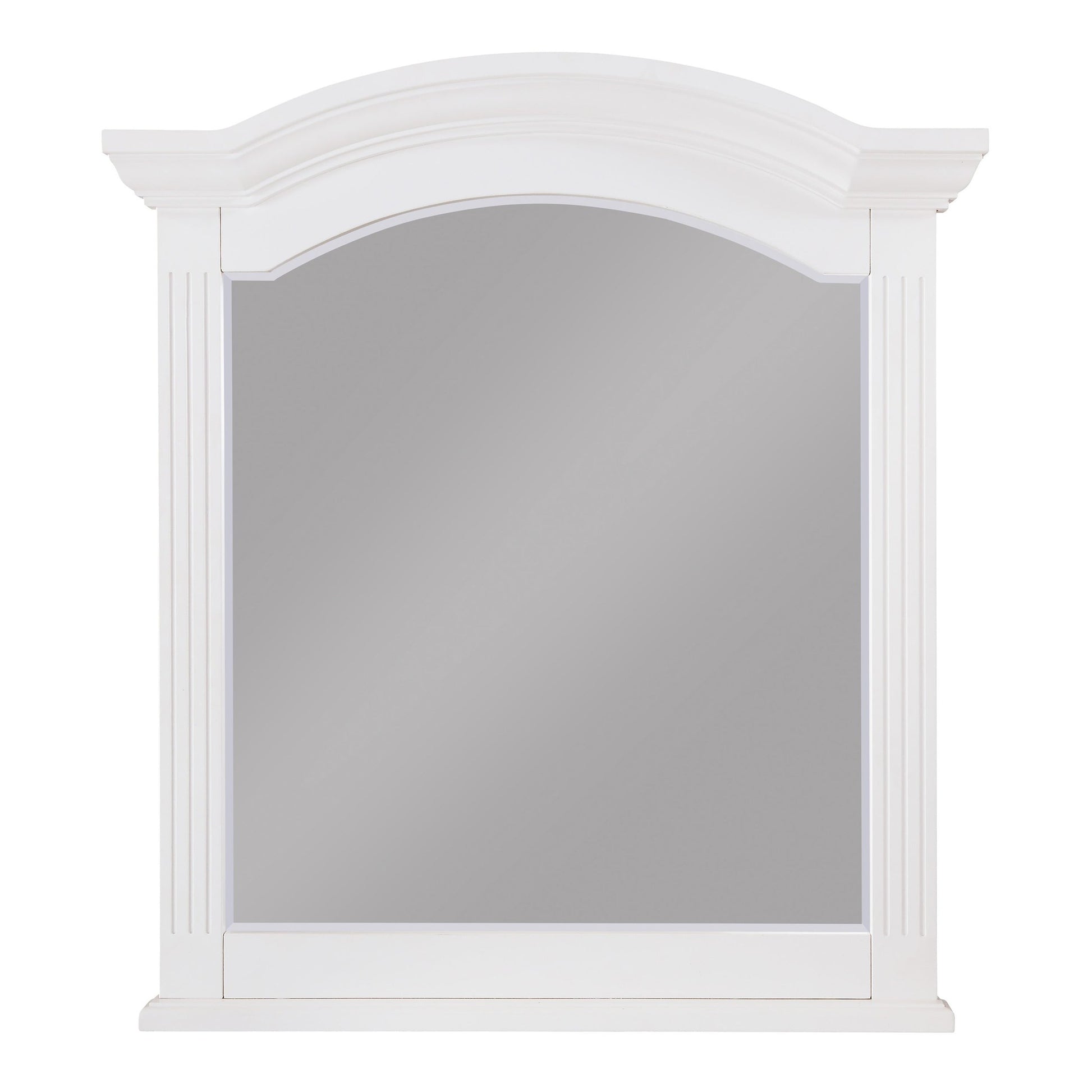 Benzara White Transitional Wooden Frame Mirror With Routed Pilaster and Curved Top