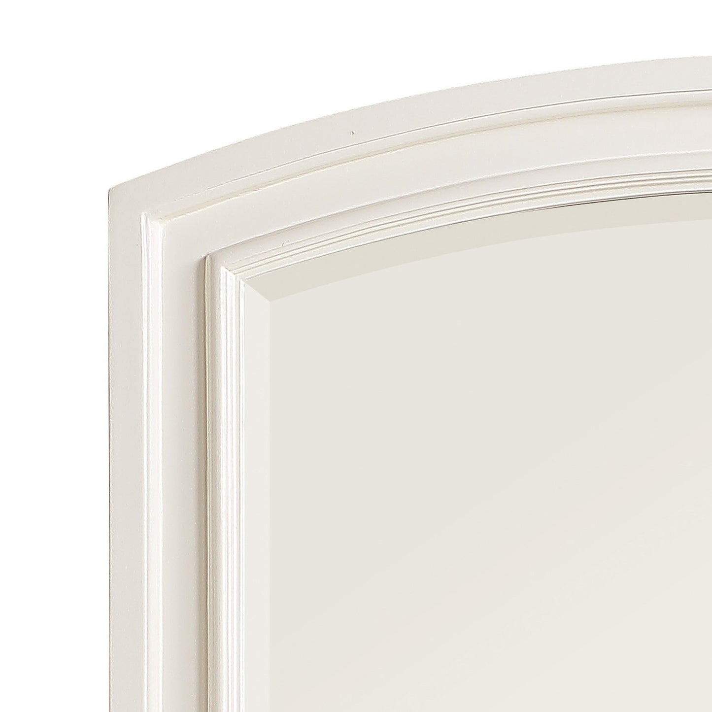 Benzara White Wooden Mirror With Raised Edges and Curved Top