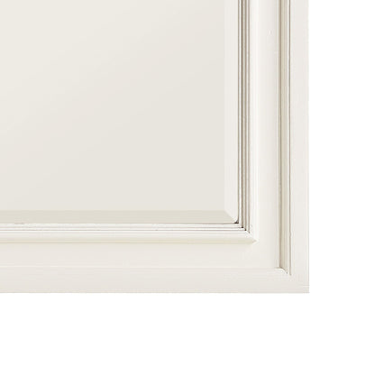 Benzara White Wooden Mirror With Raised Edges and Curved Top