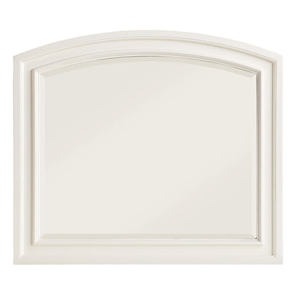 Benzara White Wooden Mirror With Raised Edges and Curved Top