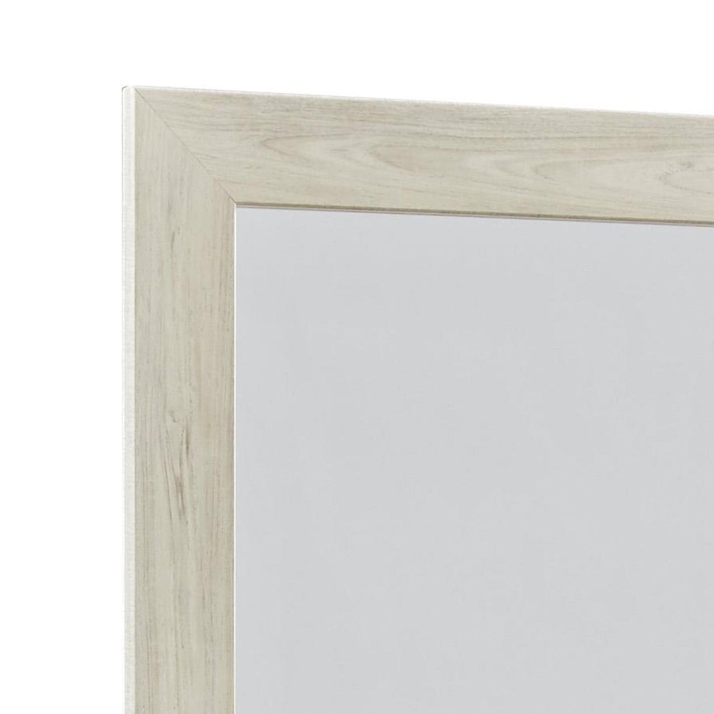 Benzara White and Silver Contemporary Bedroom Mirror With Wood Grain Texture