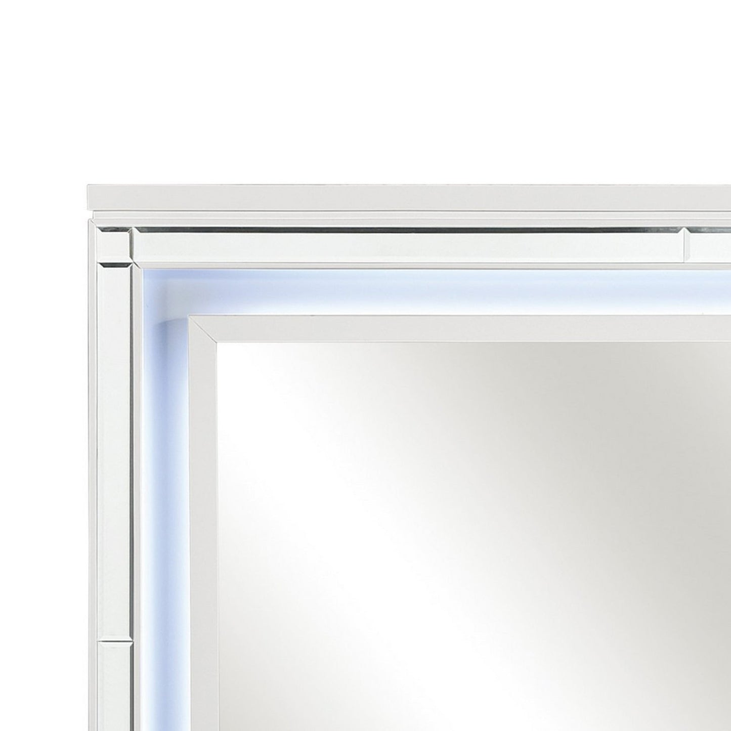 Benzara White and Silver Contemporary Style Beveled Edge Mirror With LED Light