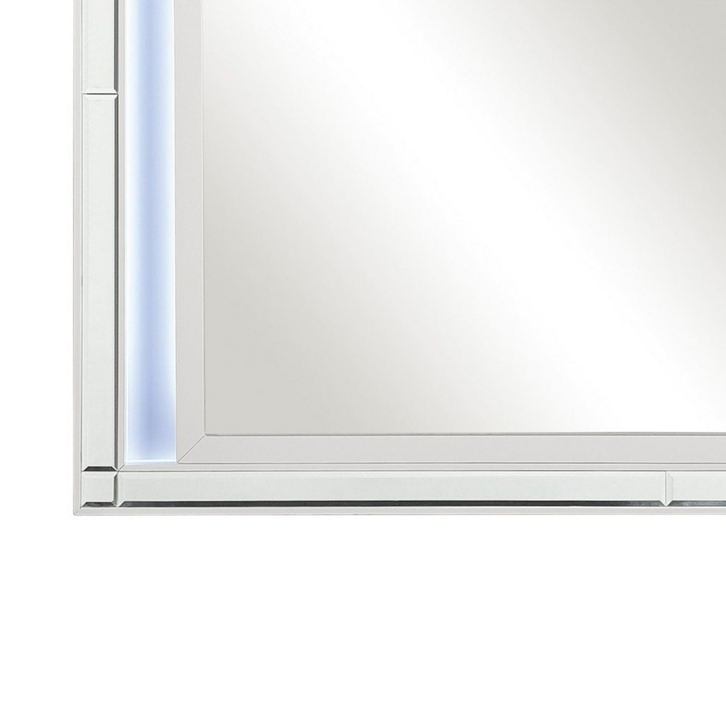 Benzara White and Silver Contemporary Style Beveled Edge Mirror With LED Light