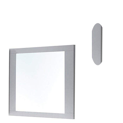 Benzara White and Silver Rectangular Wooden Frame Mirror With Beveled Edges