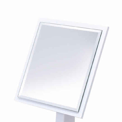 Benzara White and Silver Square Makeup Mirror With Wooden Pedestal Base