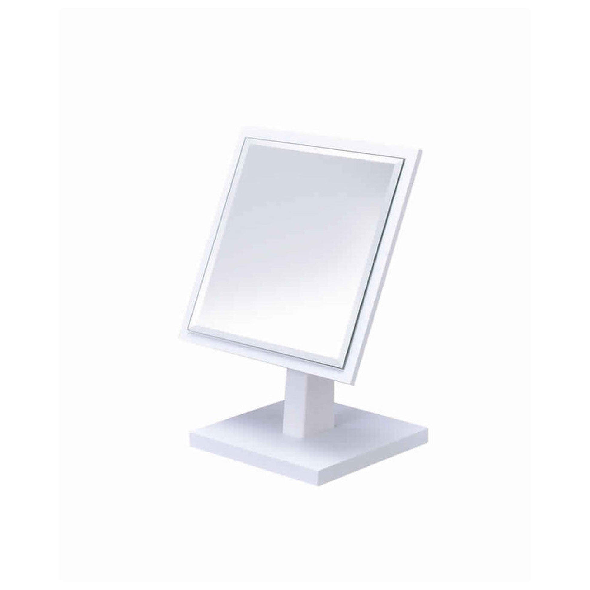 Benzara White and Silver Square Makeup Mirror With Wooden Pedestal Base