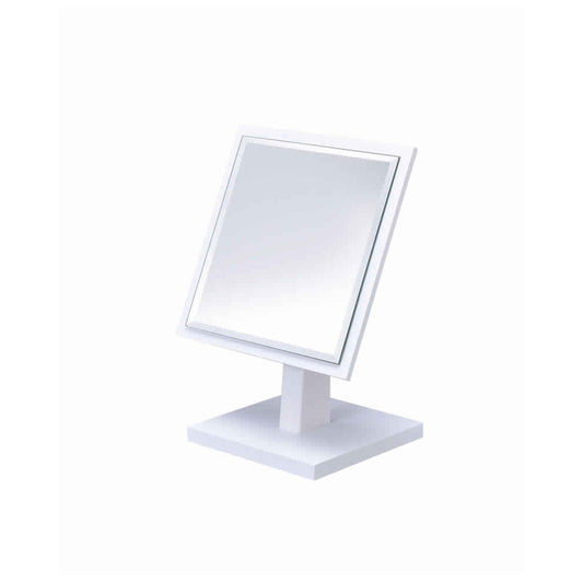 Benzara White and Silver Square Makeup Mirror With Wooden Pedestal Base