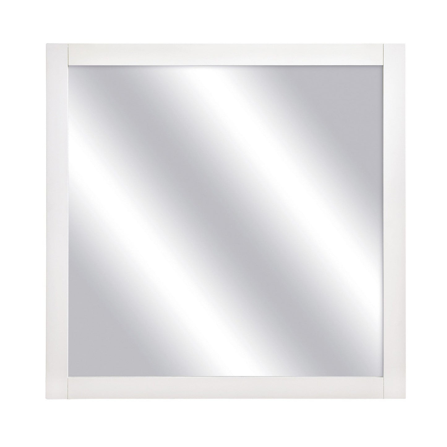 Benzara White and Silver Square Shape Wooden Frame Mirror With Mounting Hardware