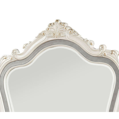 Benzara White and Silver Traditional Wooden Scrollwork Crown Mirror