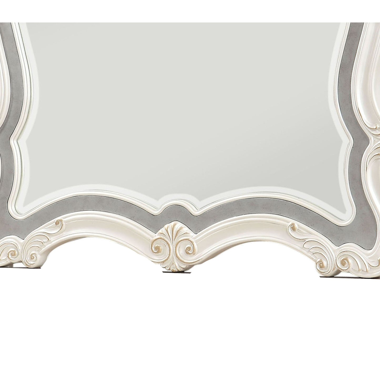 Benzara White and Silver Traditional Wooden Scrollwork Crown Mirror