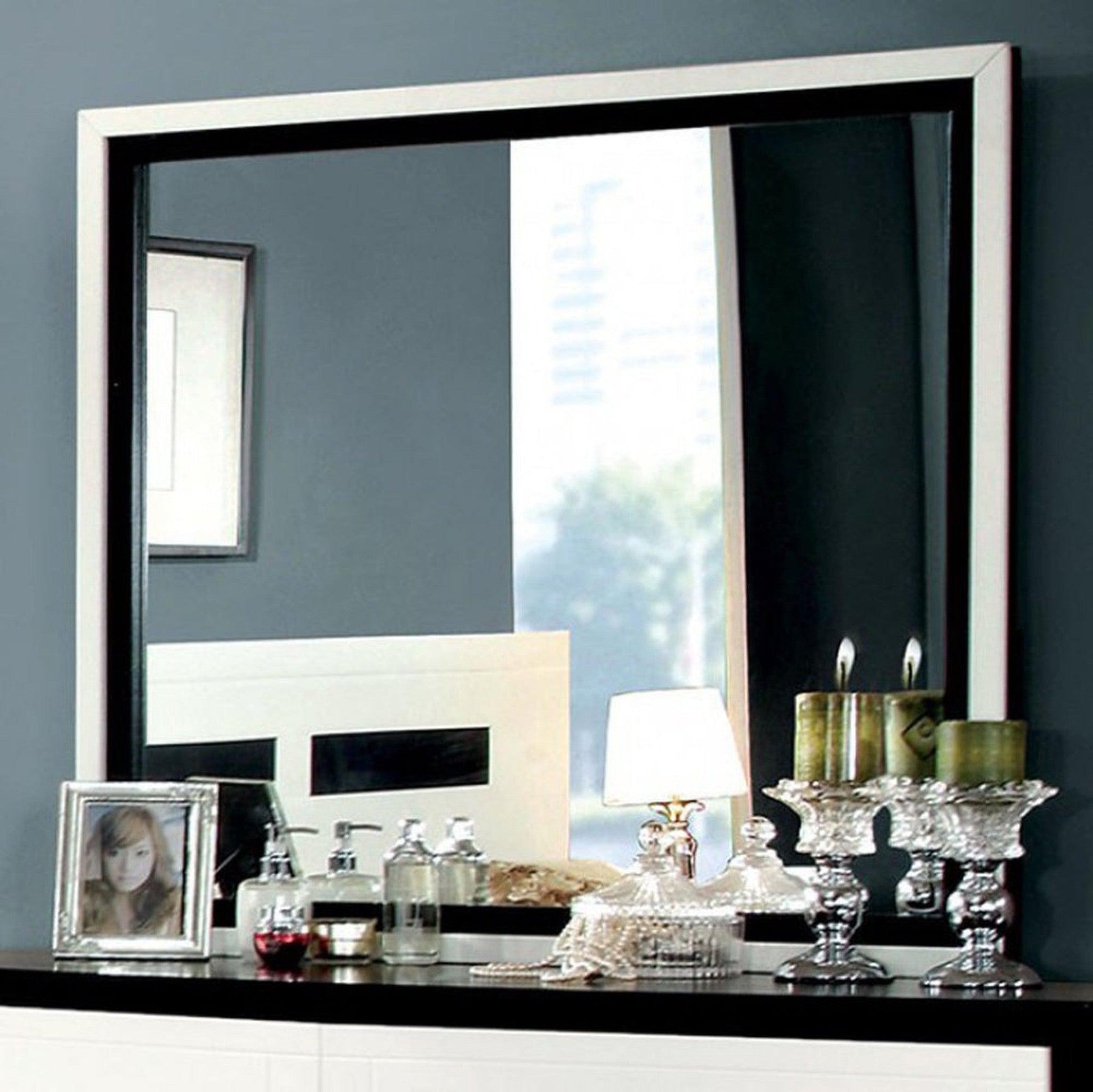 Benzara White/Black Rutger Contemporary Mirror, White/Black