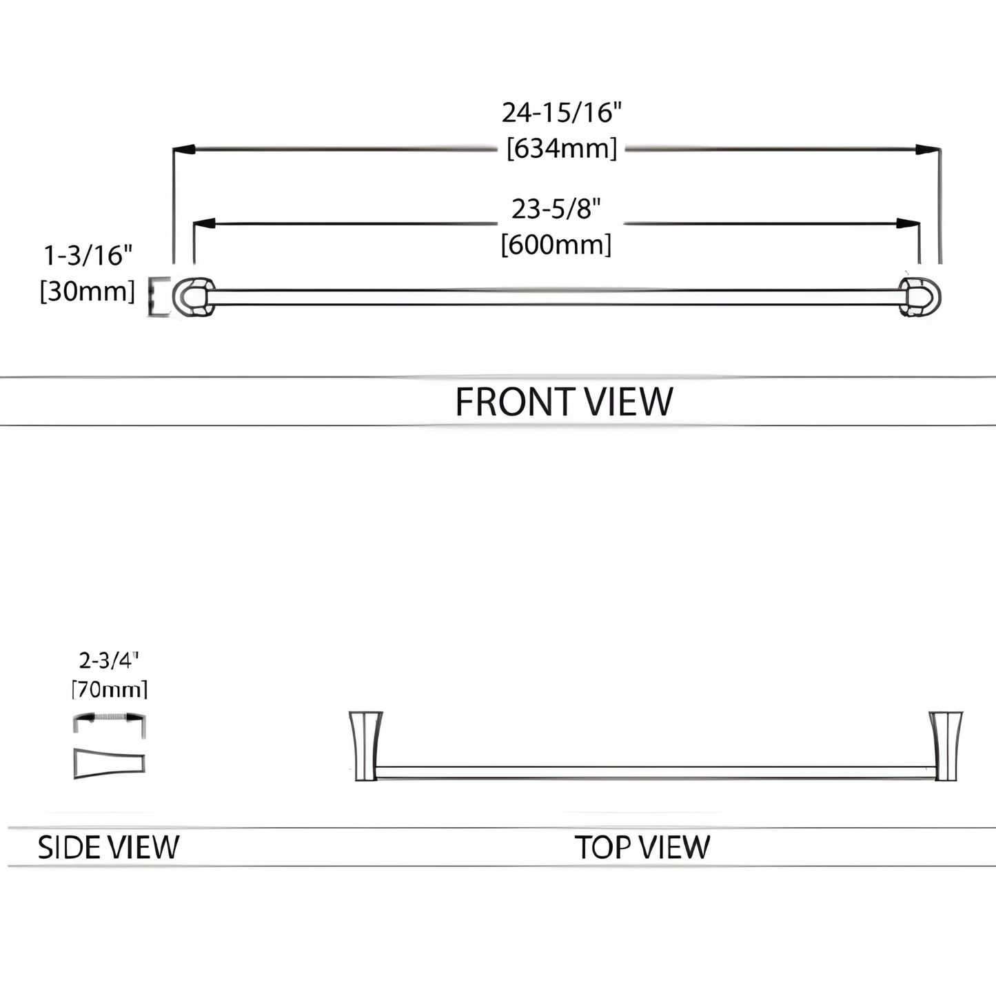 Blossom 400 Series 25" x 1" Chrome Brass Single Towel Bar